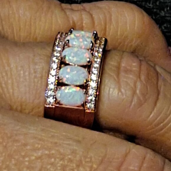 Neiman Marcus 18k Rose Gold Oval-Cut Created White Opal & Cubic Zirconia Ring - Picture 4 of 5